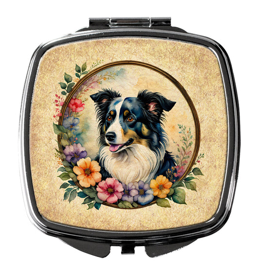 Border Collie and Flowers Compact Mirror-0