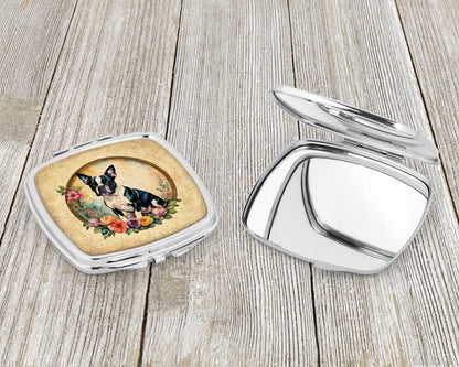 Boston Terrier and Flowers Compact Mirror-2