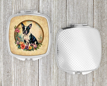 Boston Terrier and Flowers Compact Mirror-3