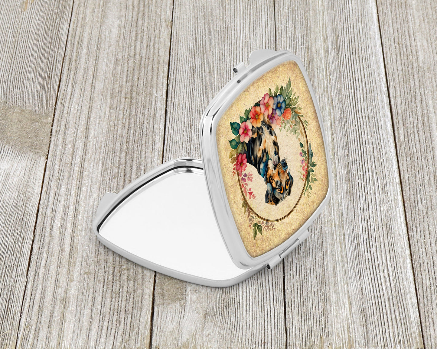 Catahoula Leopard Dog and Flowers Compact Mirror-1