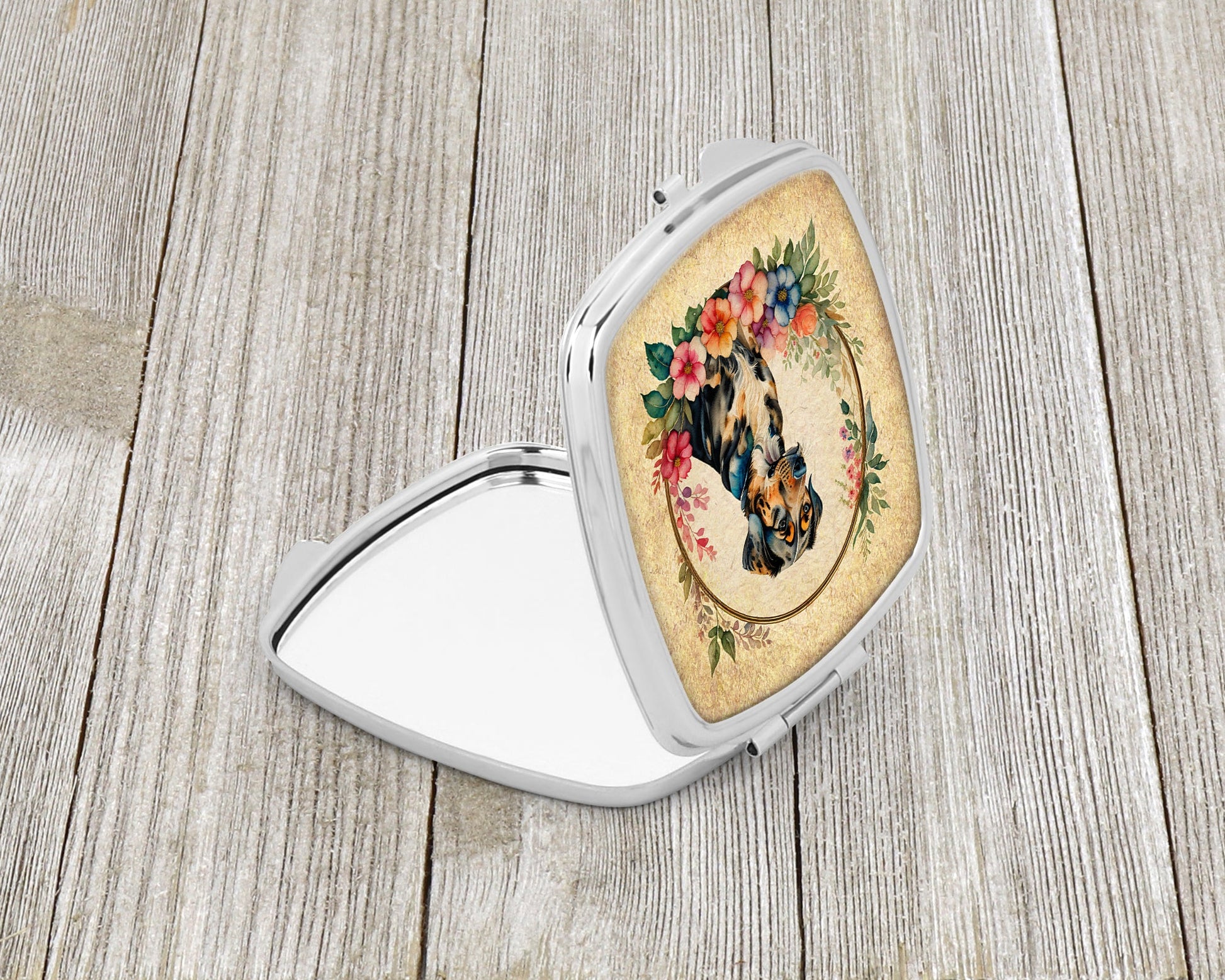 Catahoula Leopard Dog and Flowers Compact Mirror-1