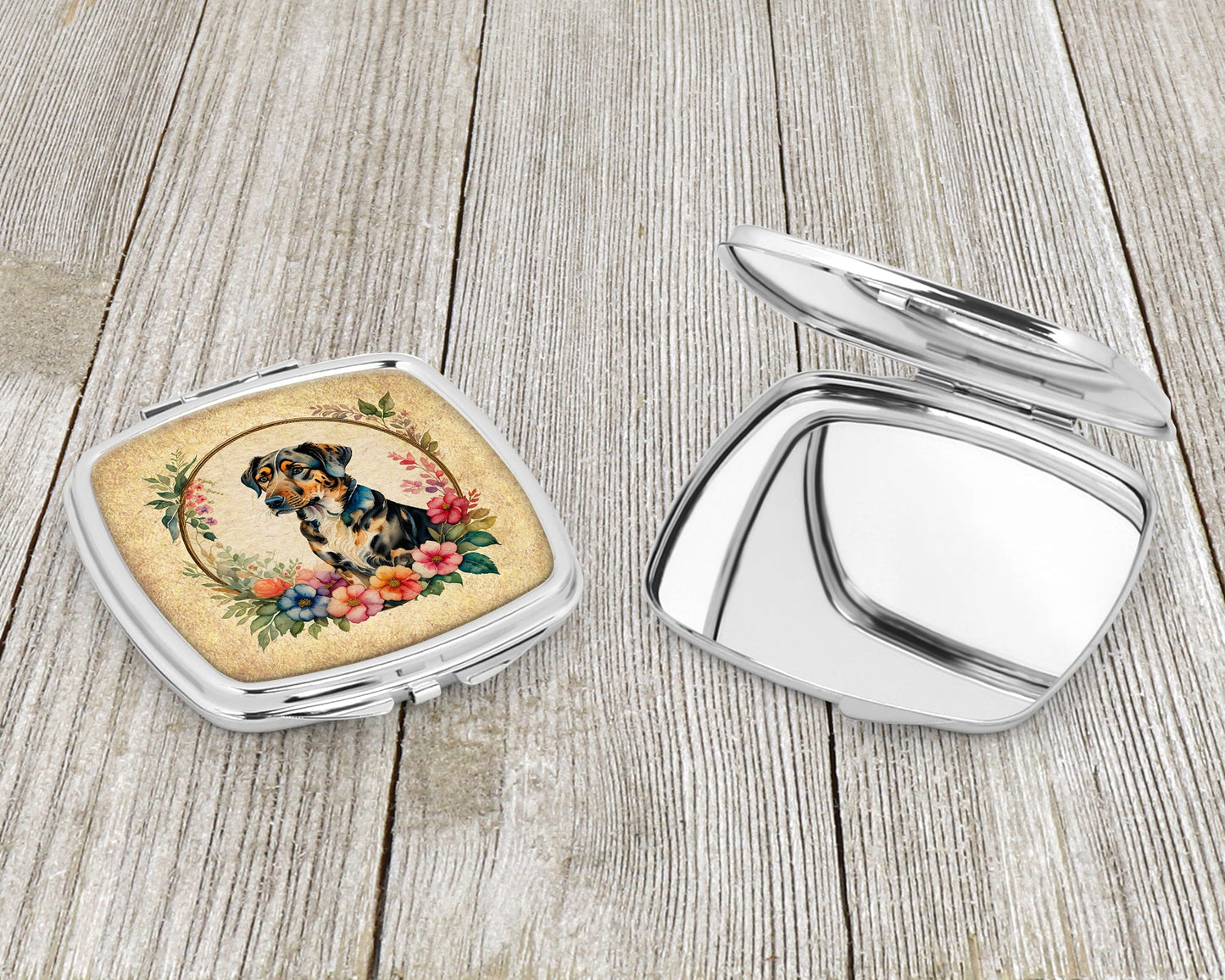 Catahoula Leopard Dog and Flowers Compact Mirror-2