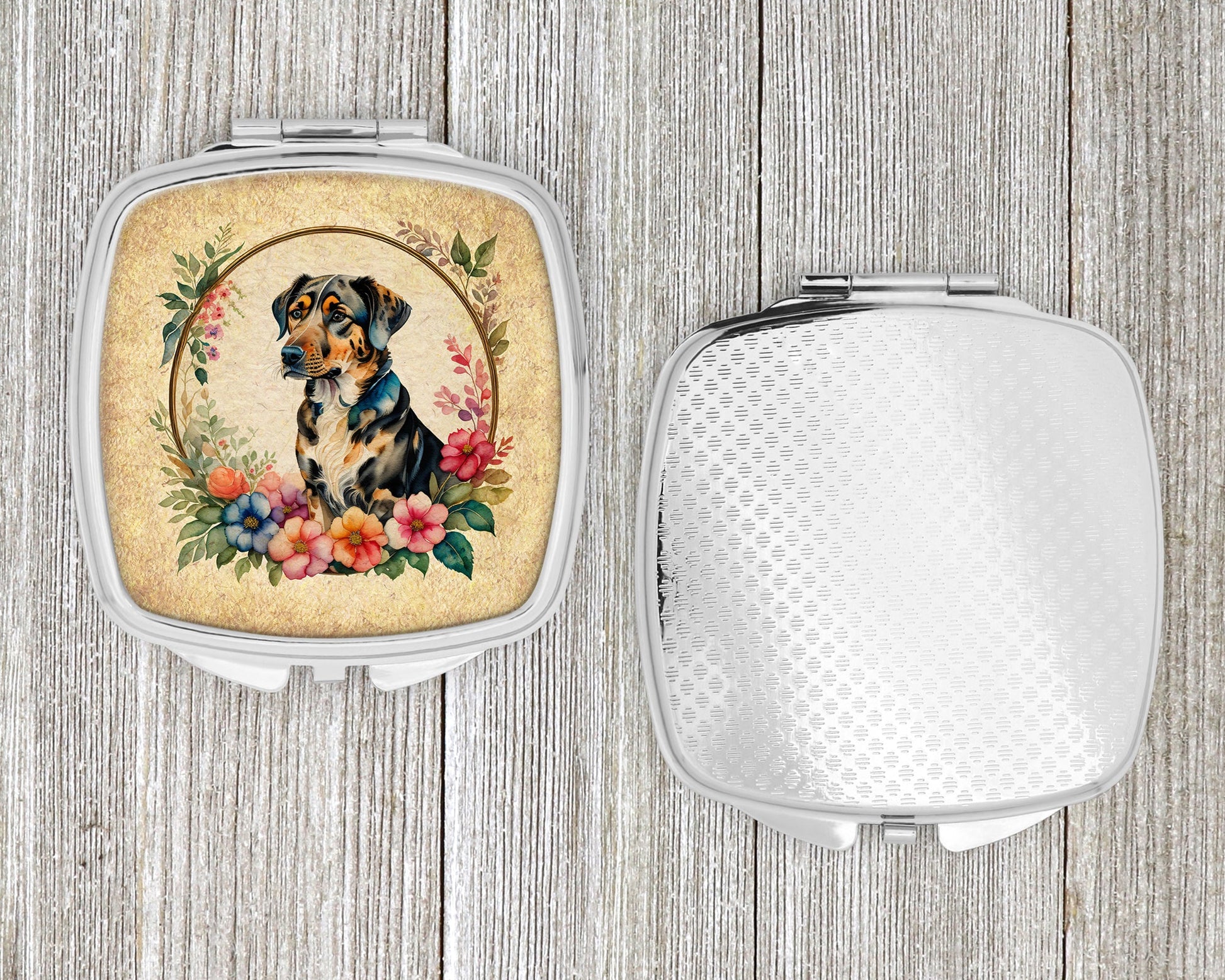 Catahoula Leopard Dog and Flowers Compact Mirror-3