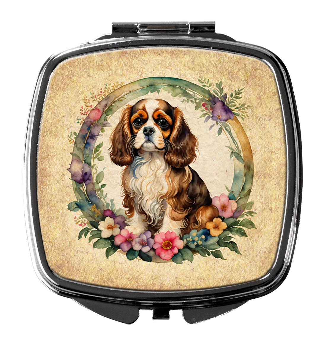 Cavalier Spaniel and Flowers Compact Mirror-0