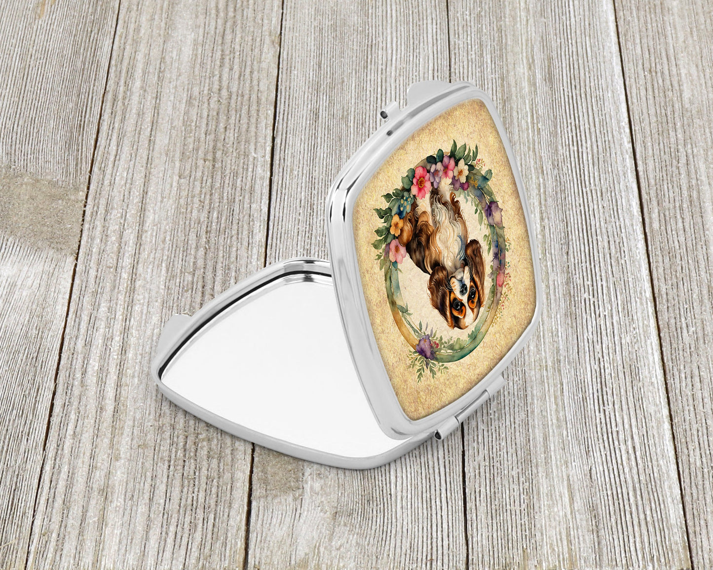 Cavalier Spaniel and Flowers Compact Mirror-1