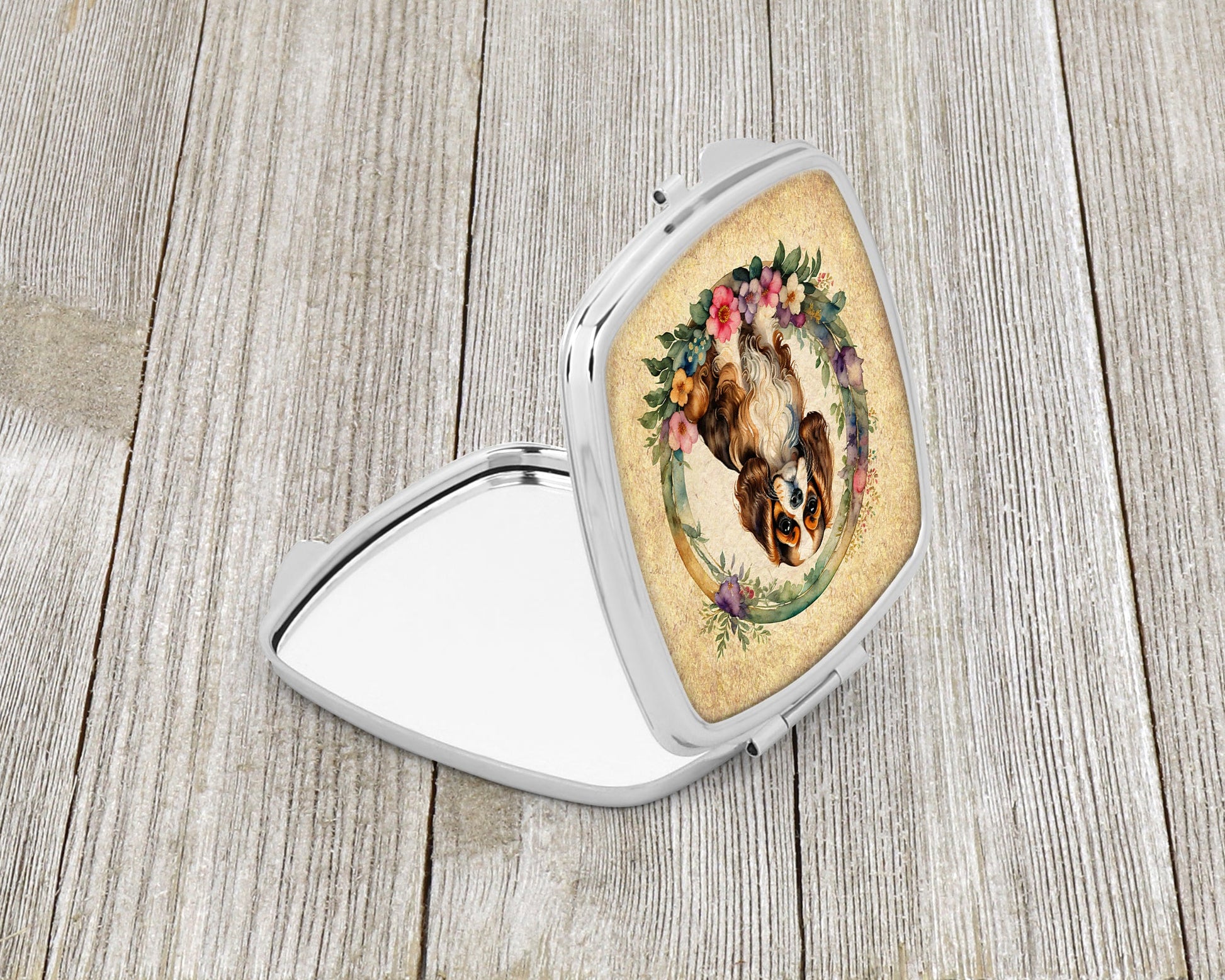 Cavalier Spaniel and Flowers Compact Mirror-1