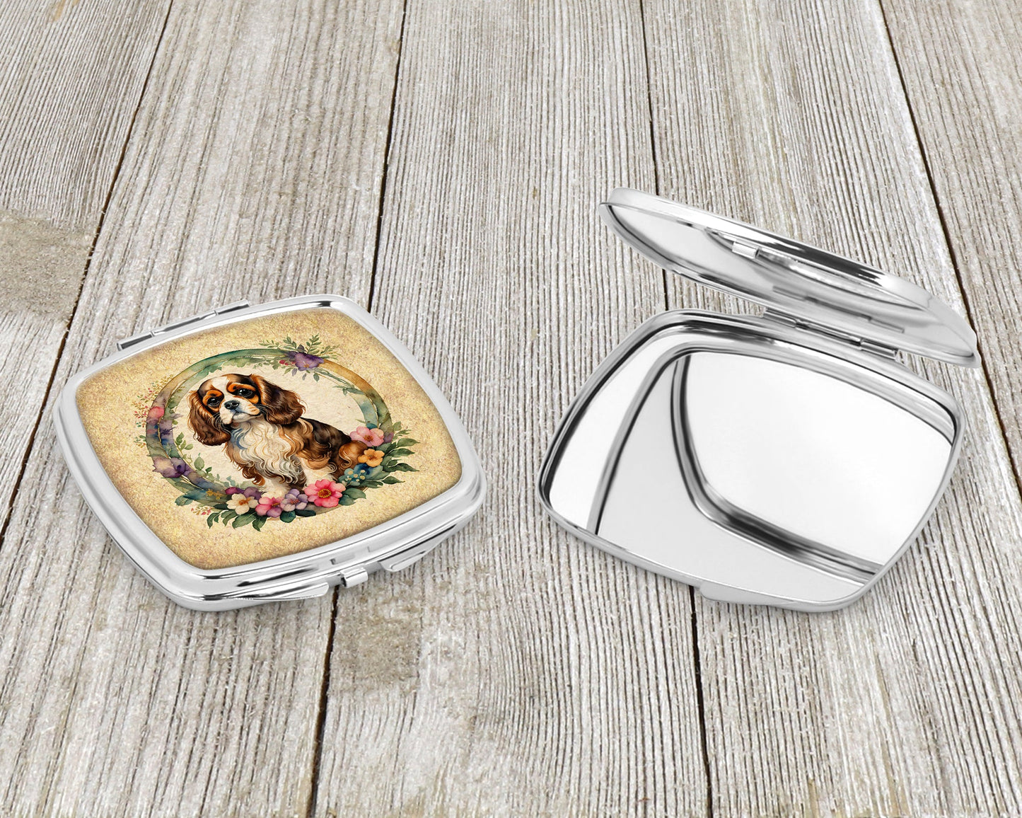 Cavalier Spaniel and Flowers Compact Mirror-2