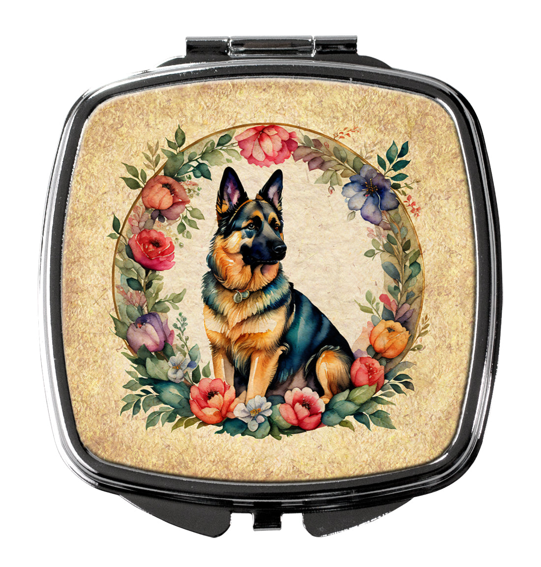 German Shepherd and Flowers Compact Mirror-0