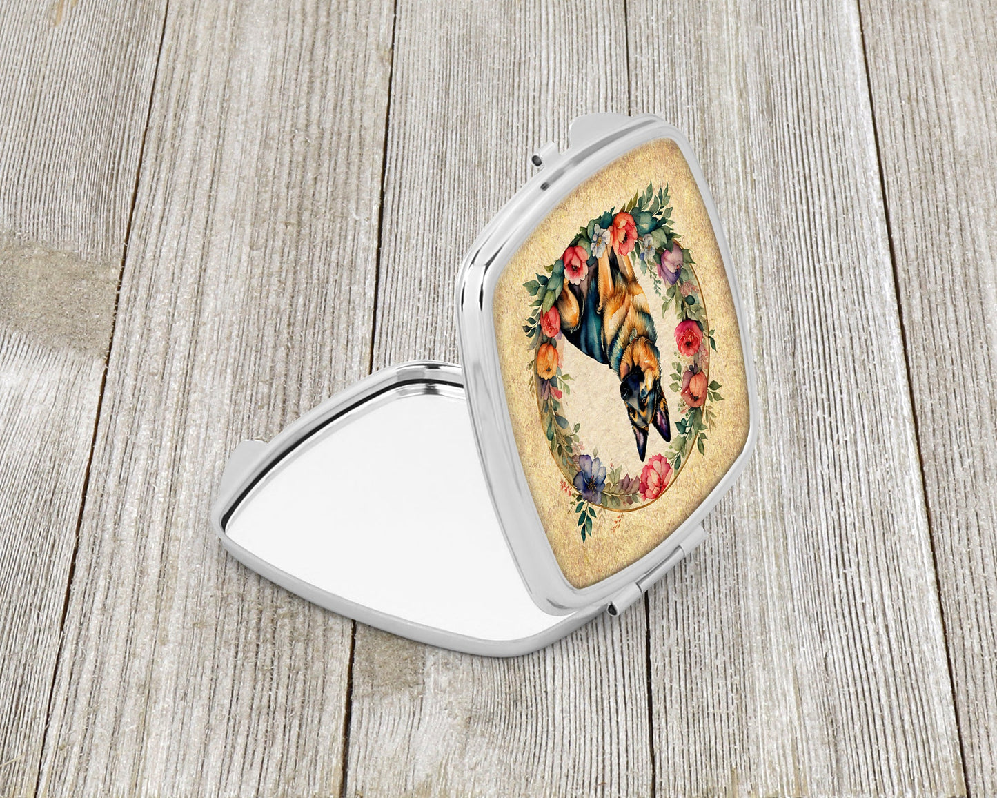 German Shepherd and Flowers Compact Mirror-1