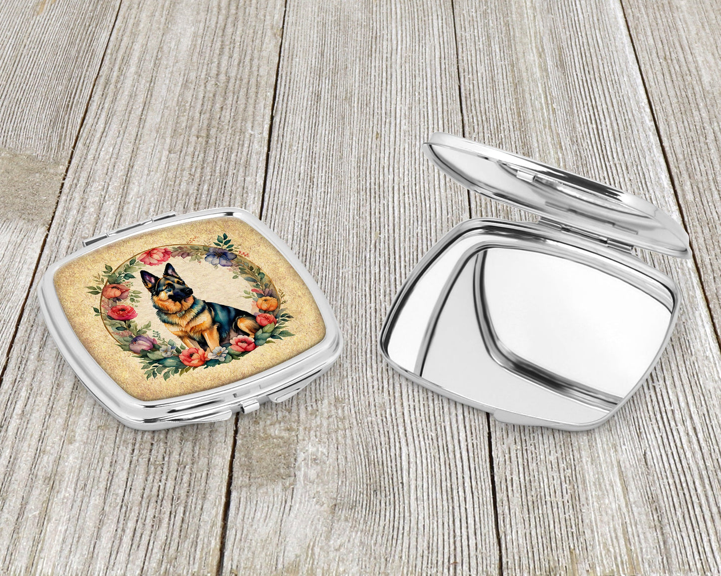 German Shepherd and Flowers Compact Mirror-2
