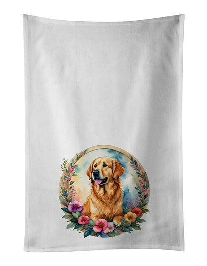 Golden Retriever and Flowers Kitchen Towel Set of 2-0
