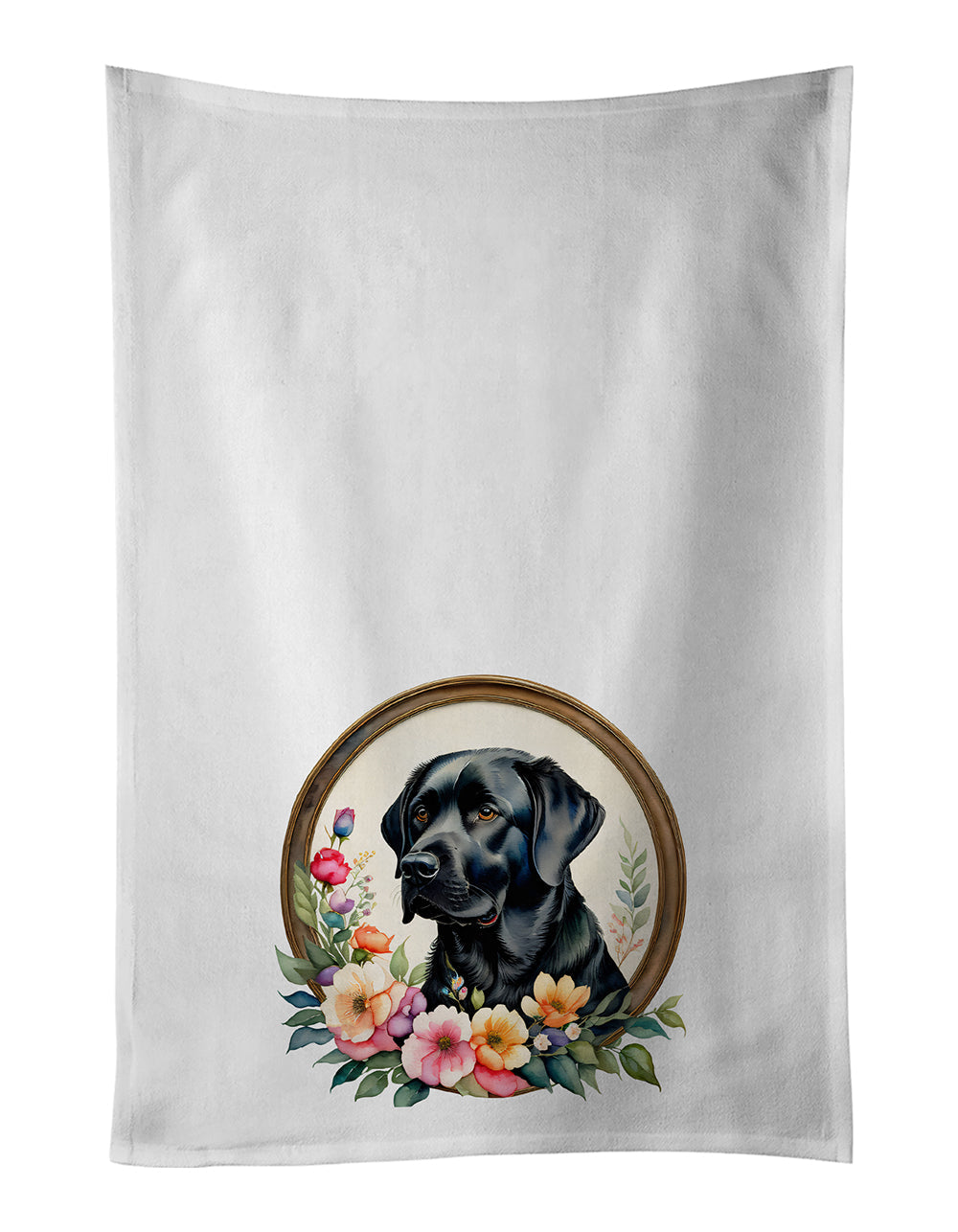 Black Labrador Retriever and Flowers Kitchen Towel Set of 2-0