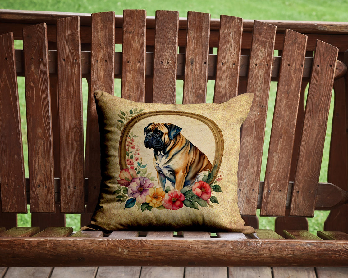 Mastiff and Flowers Throw Pillow-1