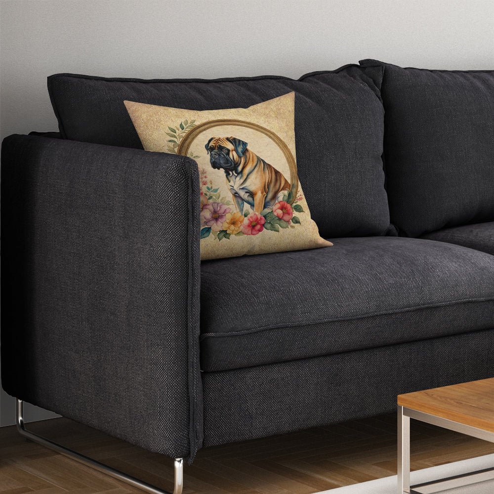 Mastiff and Flowers Throw Pillow-2