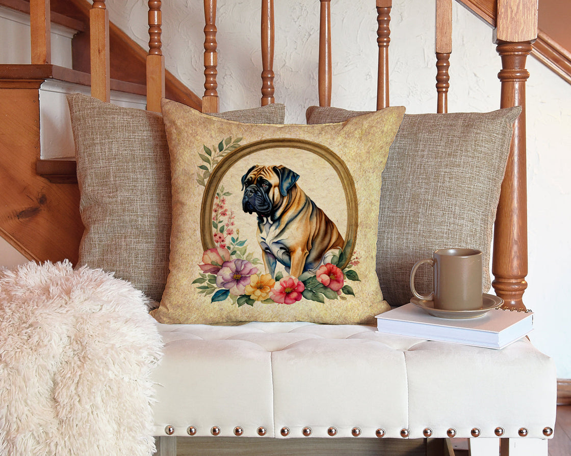 Mastiff and Flowers Throw Pillow-4
