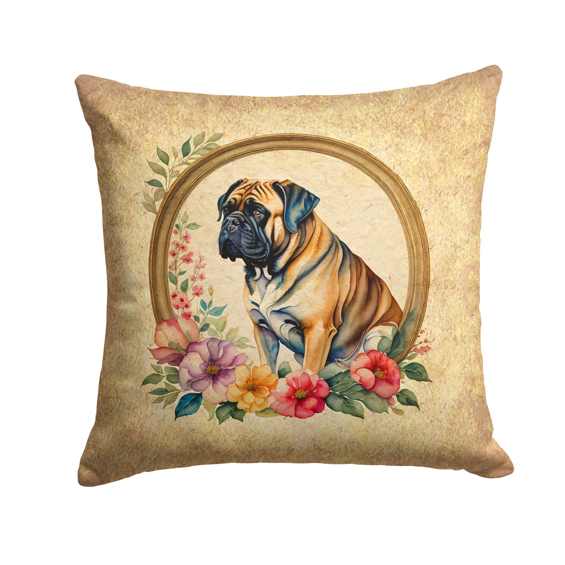 Mastiff and Flowers Throw Pillow-0
