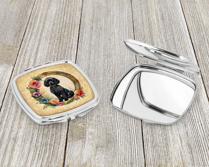 Black Poodle and Flowers Compact Mirror-2