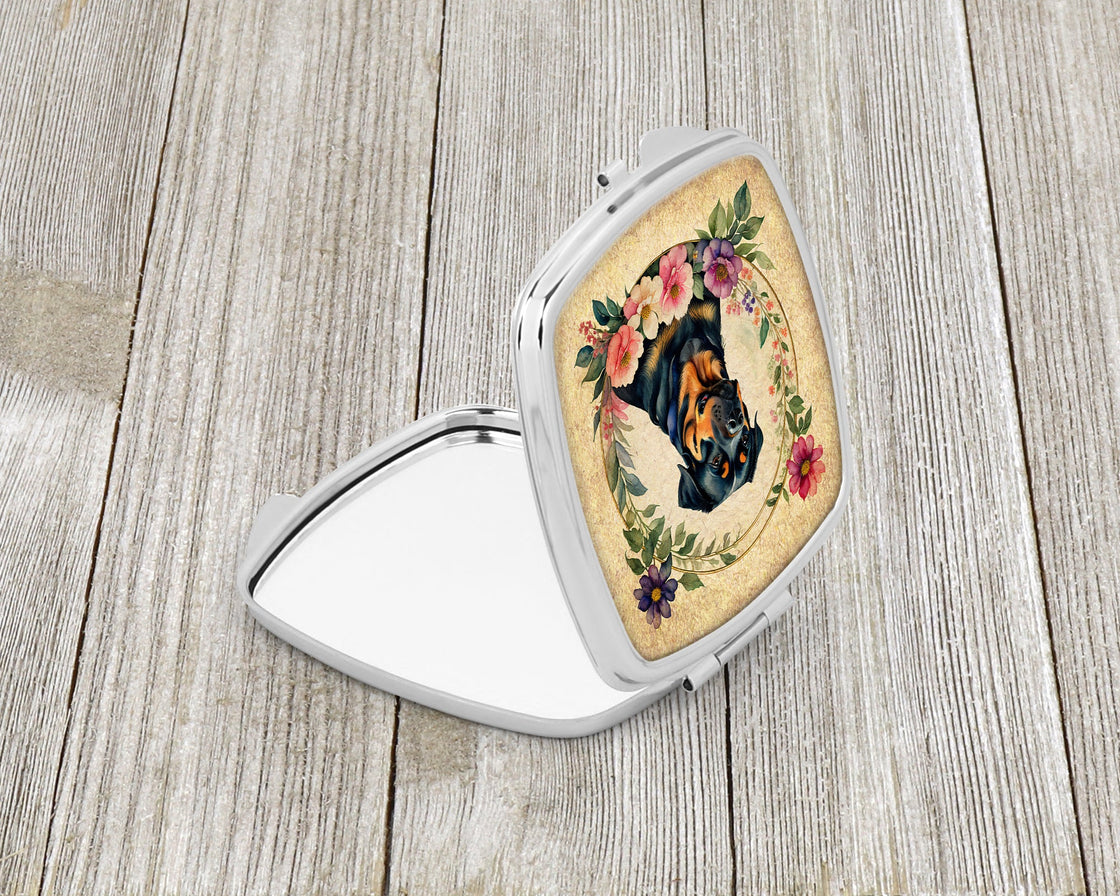 Rottweiler and Flowers Compact Mirror-1
