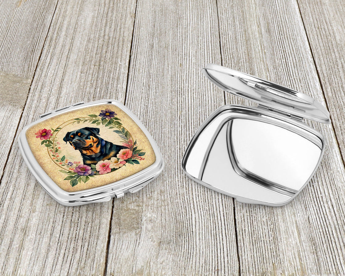 Rottweiler and Flowers Compact Mirror-2