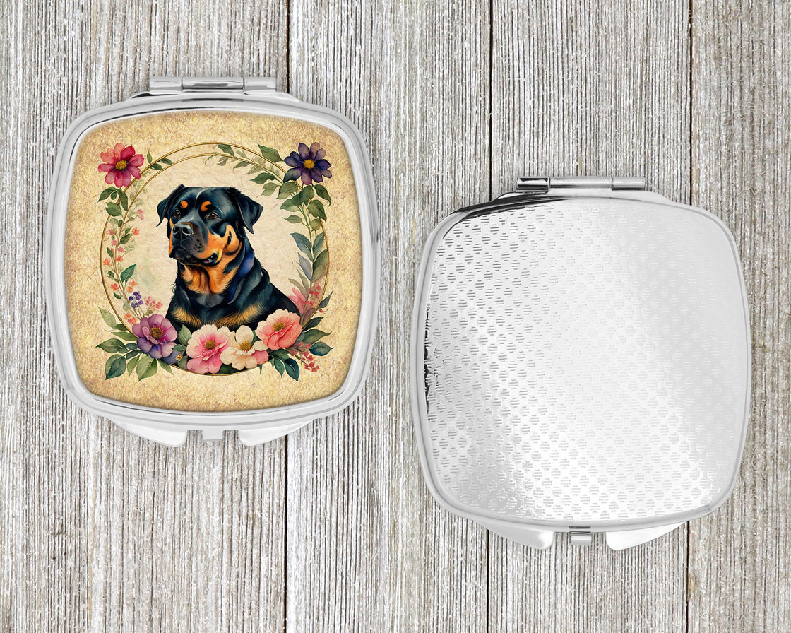 Rottweiler and Flowers Compact Mirror-3