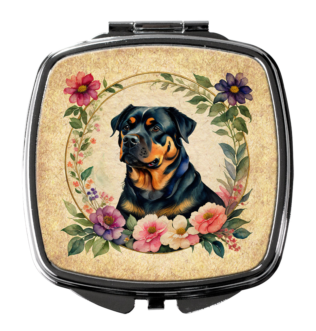 Rottweiler and Flowers Compact Mirror-0