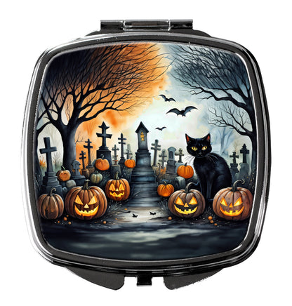 Black Cat Spooky Halloween Compact Mirror-0