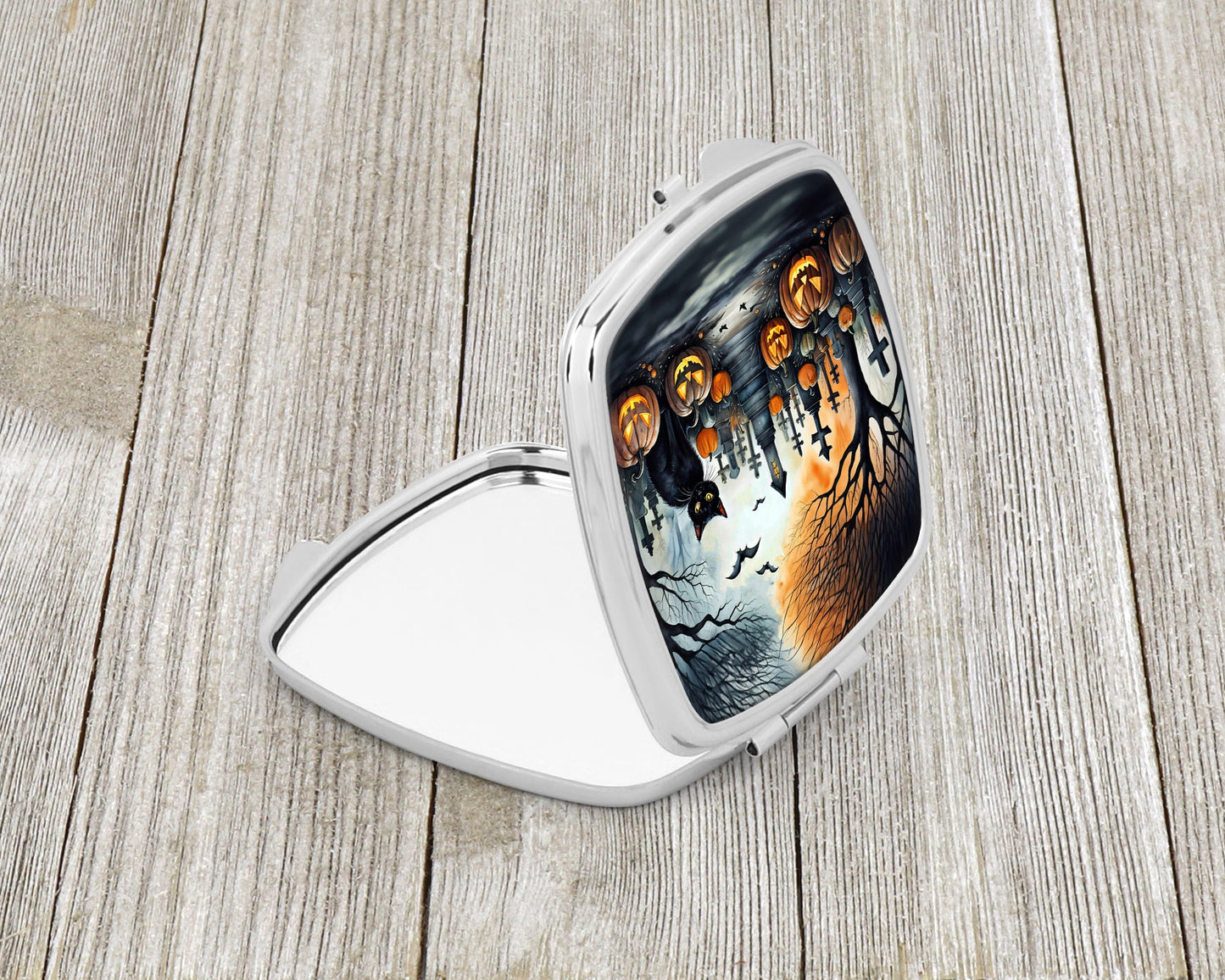 Black Cat Spooky Halloween Compact Mirror-1