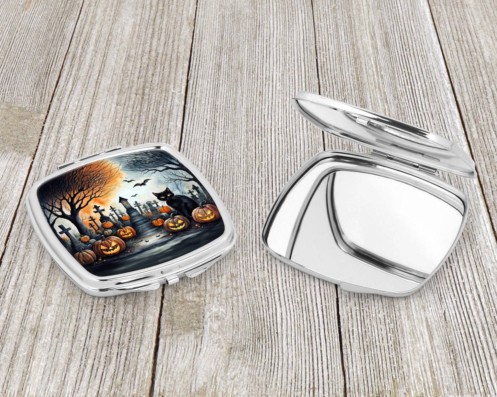 Black Cat Spooky Halloween Compact Mirror-2