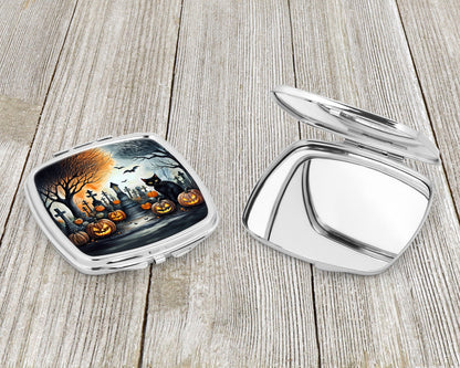 Black Cat Spooky Halloween Compact Mirror-2