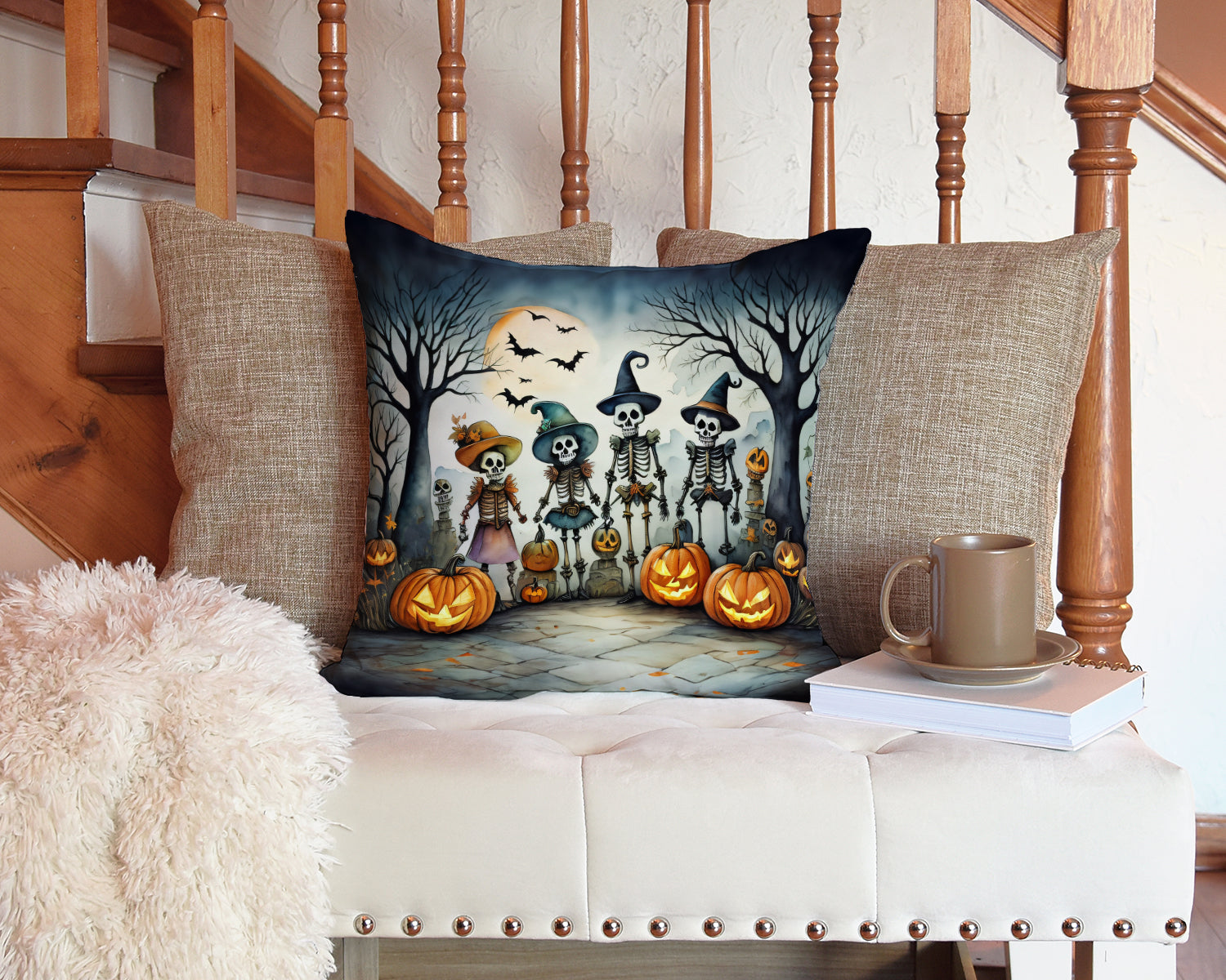 Calacas Skeletons Spooky Halloween Throw Pillow-2