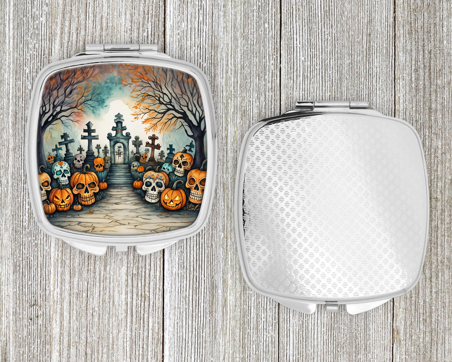 Calaveras Sugar Skulls Spooky Halloween Compact Mirror-3