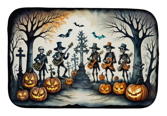 Mariachi Skeleton Band Spooky Halloween Dish Drying Mat-0