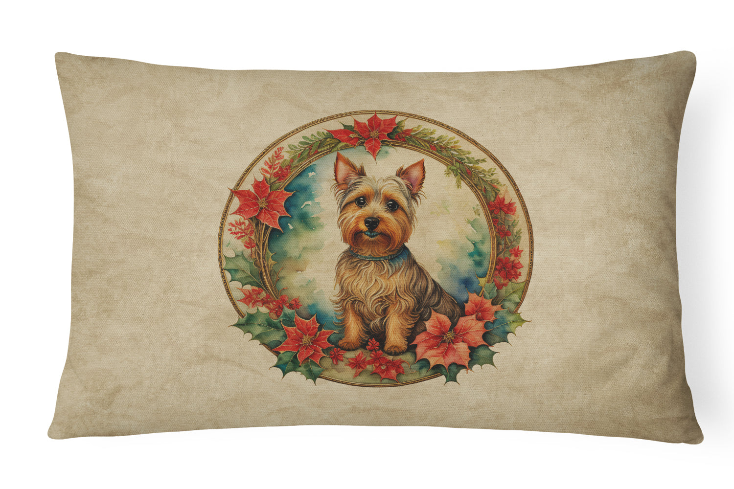 Australian Terrier Christmas Flowers Throw Pillow-0