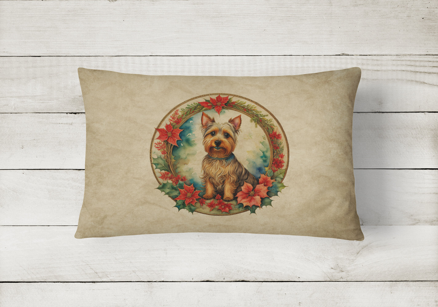 Australian Terrier Christmas Flowers Throw Pillow-1