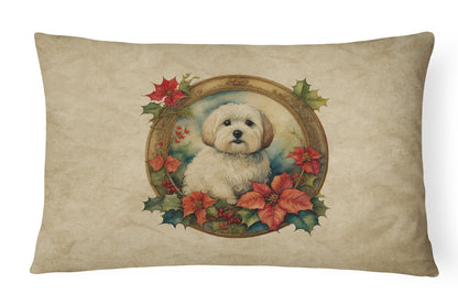Coton De Tulear Christmas Flowers Throw Pillow-0