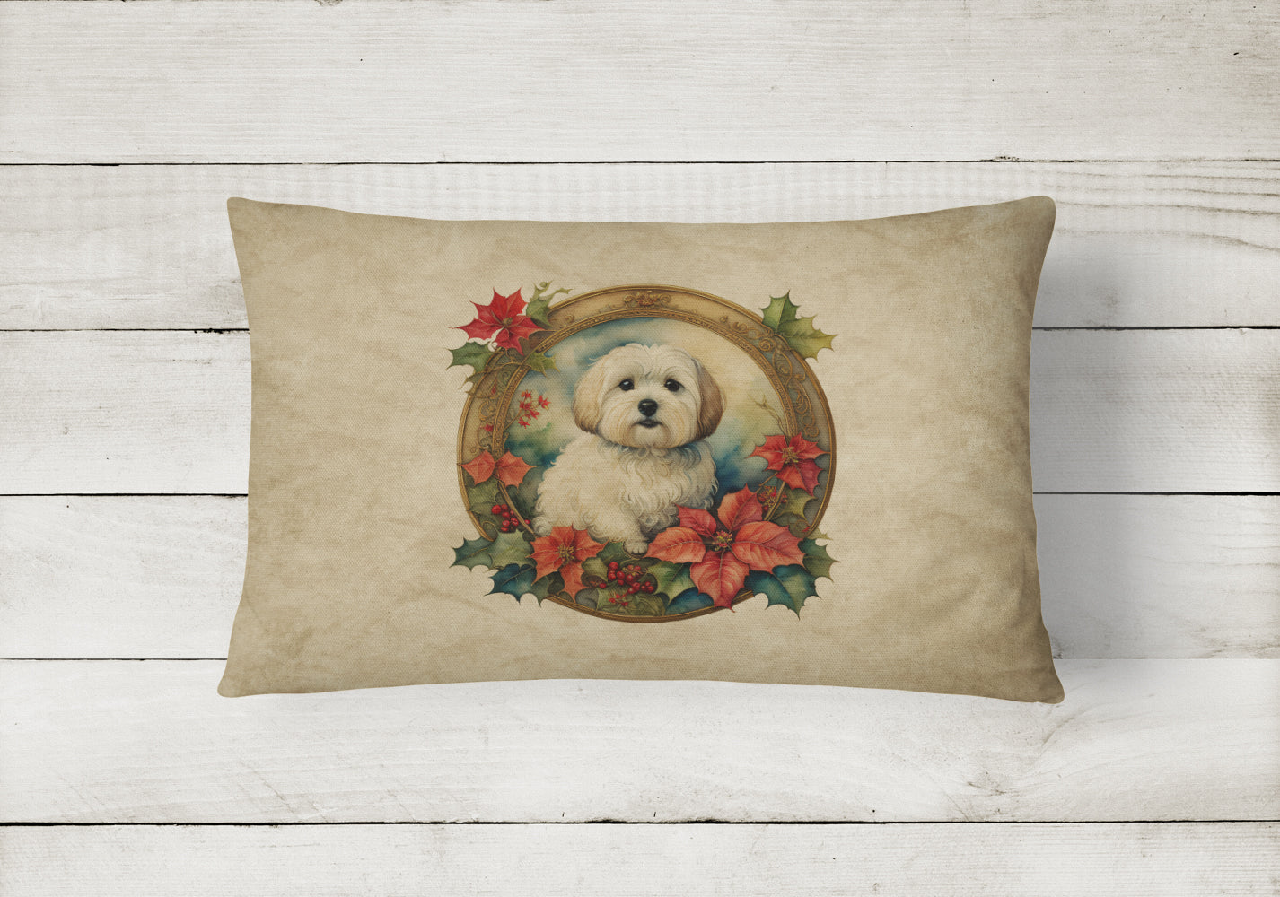 Coton De Tulear Christmas Flowers Throw Pillow-1