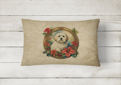 Coton De Tulear Christmas Flowers Throw Pillow-1
