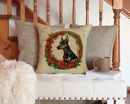 Doberman Pinscher Christmas Flowers Throw Pillow-2