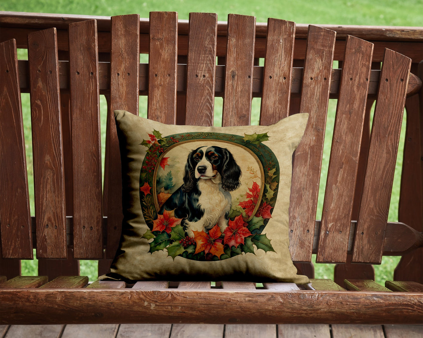 English Springer Spaniel Christmas Flowers Throw Pillow-1