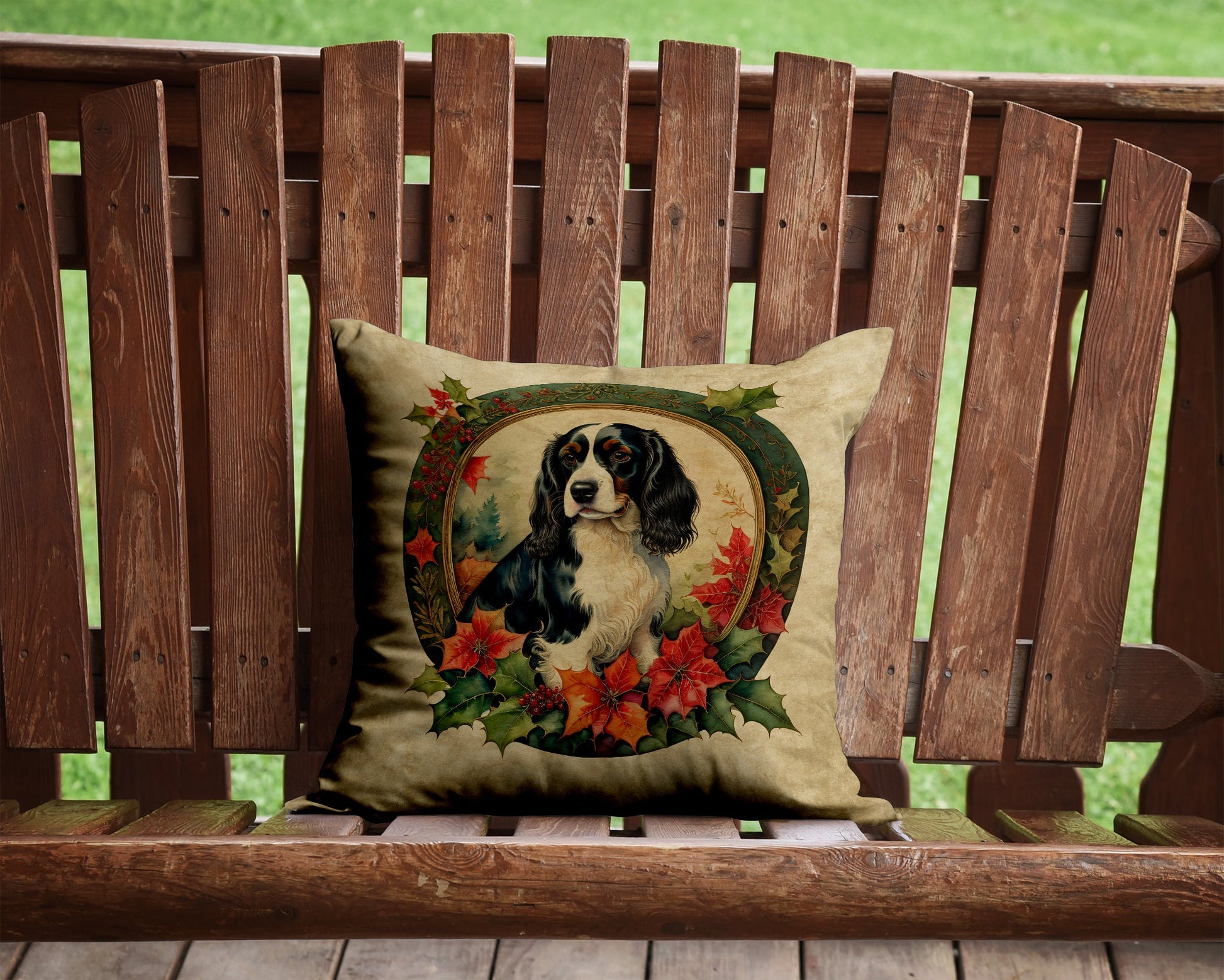 English Springer Spaniel Christmas Flowers Throw Pillow-1