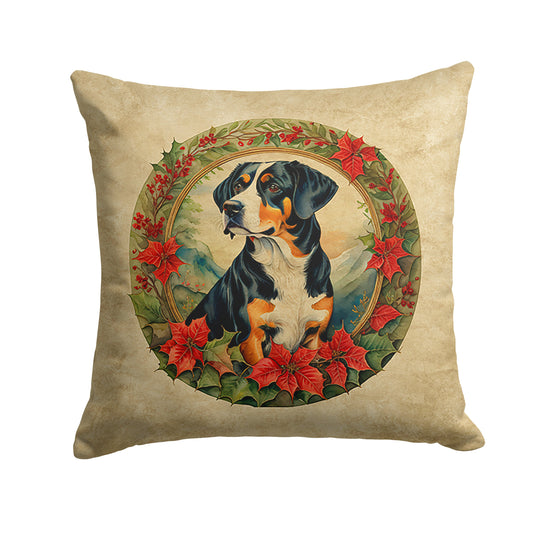 Entlebucher Mountain Dog Christmas Flowers Throw Pillow-0