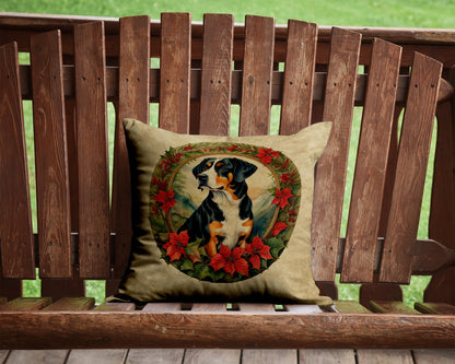 Entlebucher Mountain Dog Christmas Flowers Throw Pillow-1