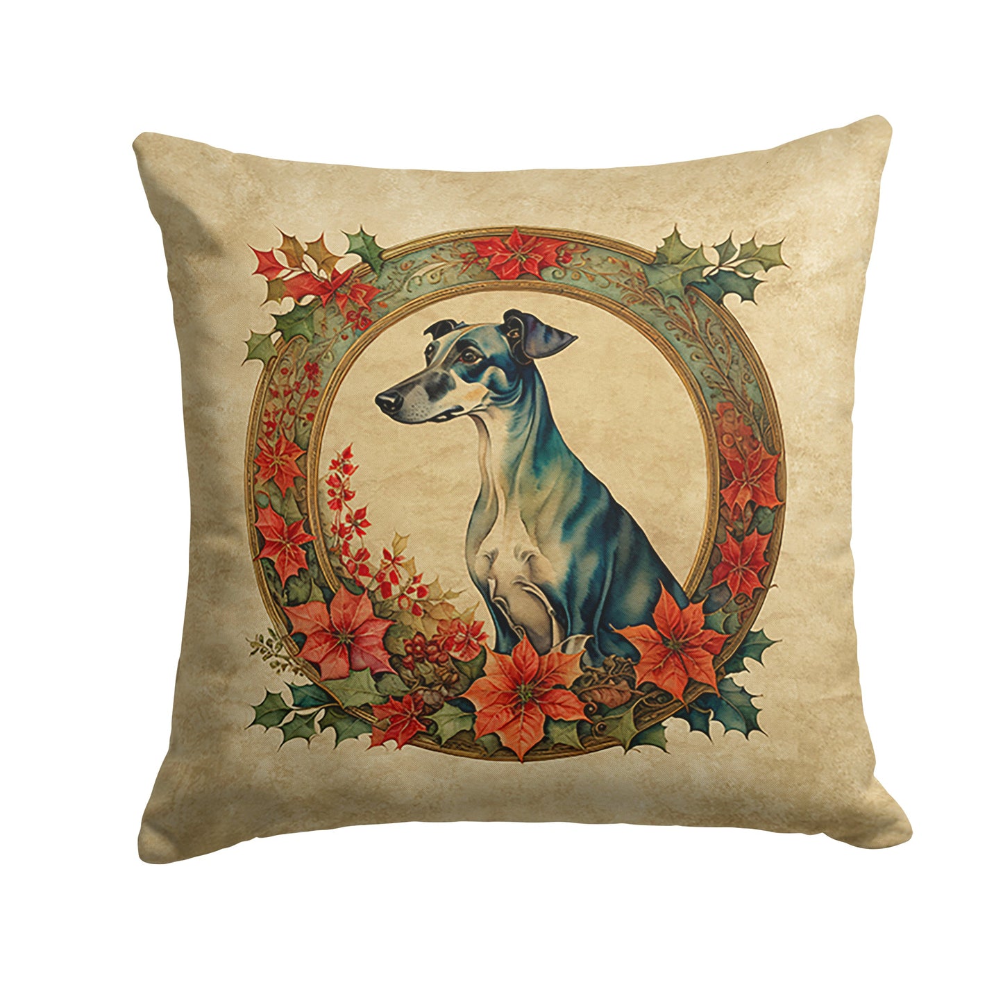 Greyhound Christmas Flowers Throw Pillow-0