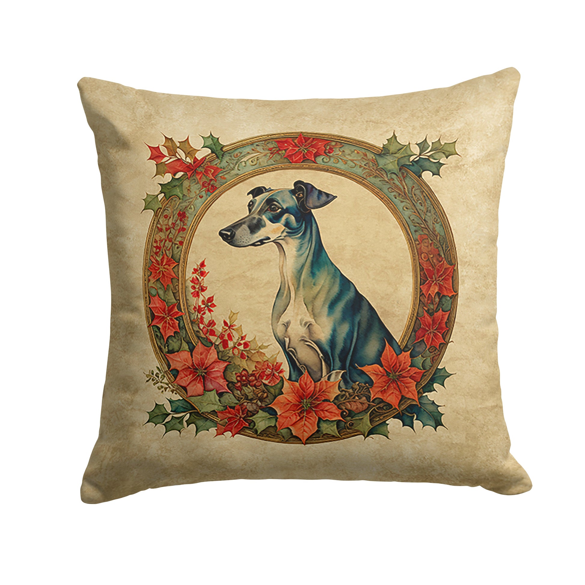 Greyhound Christmas Flowers Throw Pillow-0