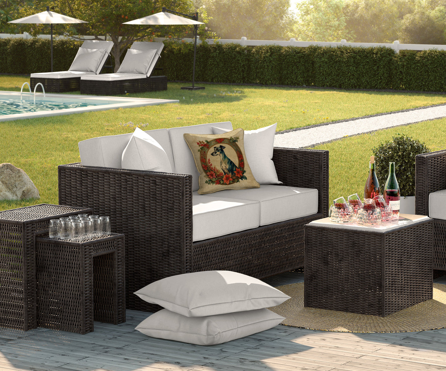 Greyhound Christmas Flowers Throw Pillow-2