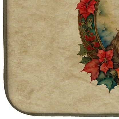 Irish Wolfhound Christmas Flowers Dish Drying Mat-3
