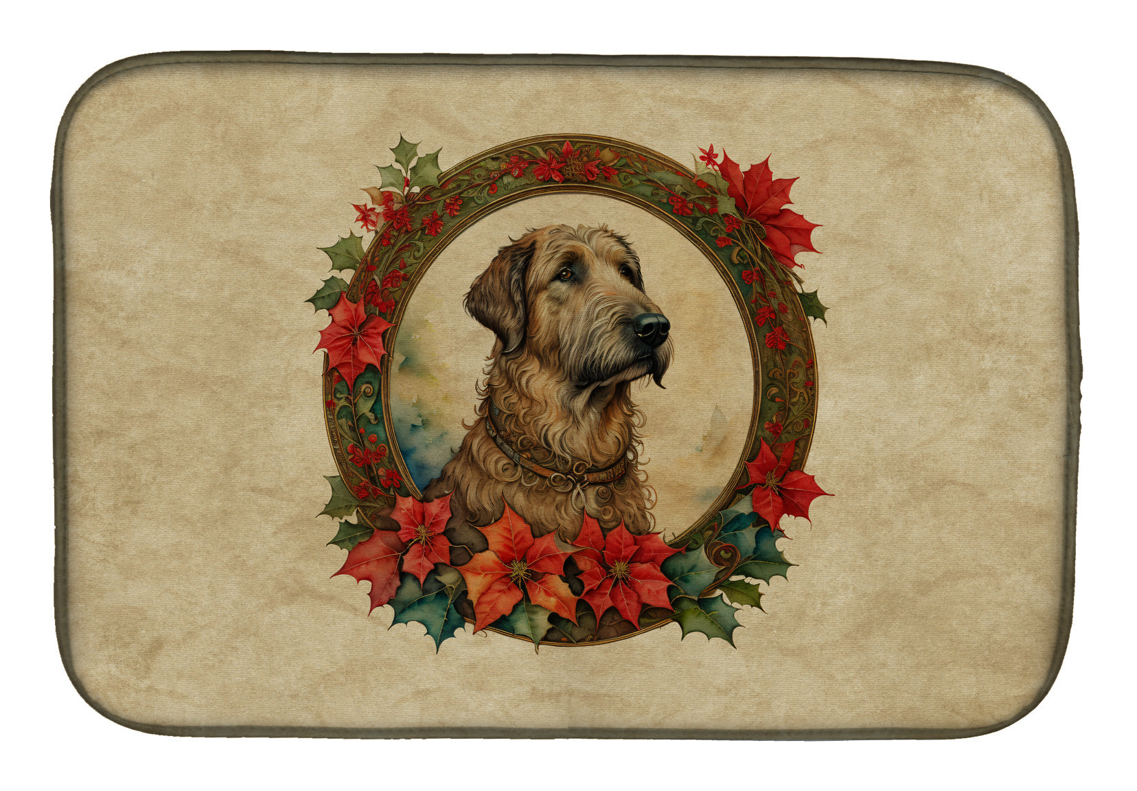 Irish Wolfhound Christmas Flowers Dish Drying Mat-0