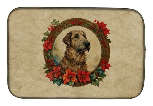 Irish Wolfhound Christmas Flowers Dish Drying Mat-0