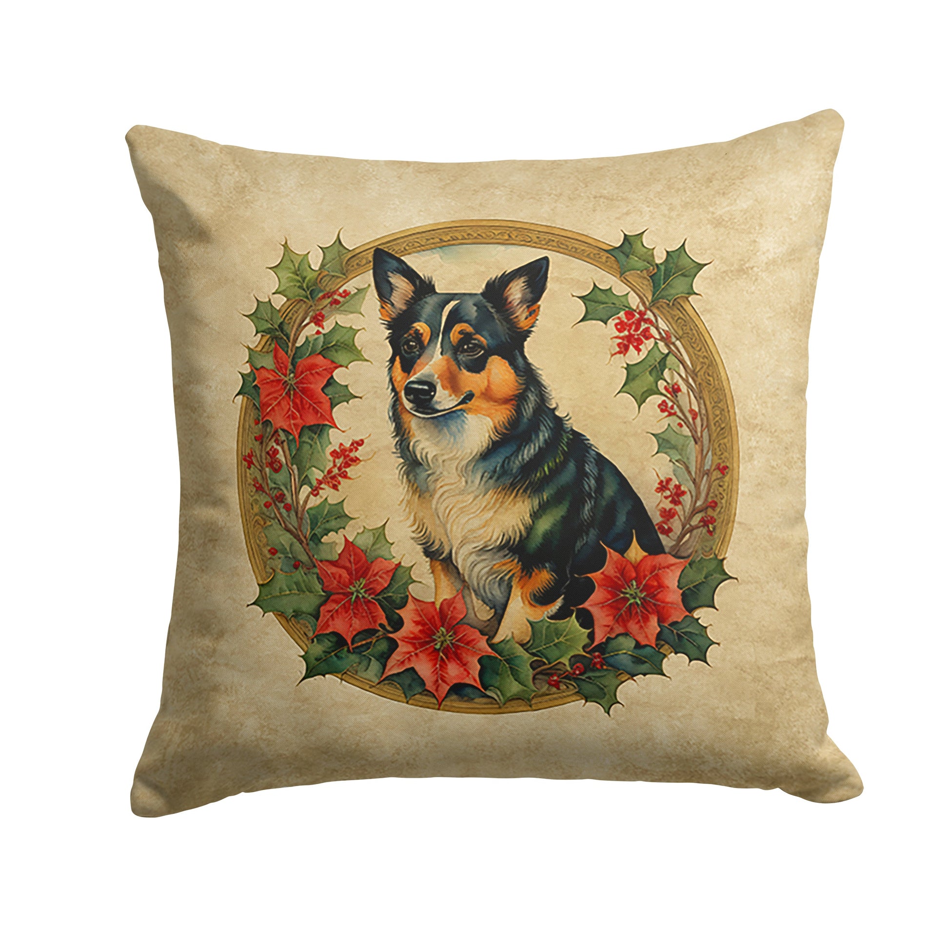 Lancashire Heeler Christmas Flowers Throw Pillow-0