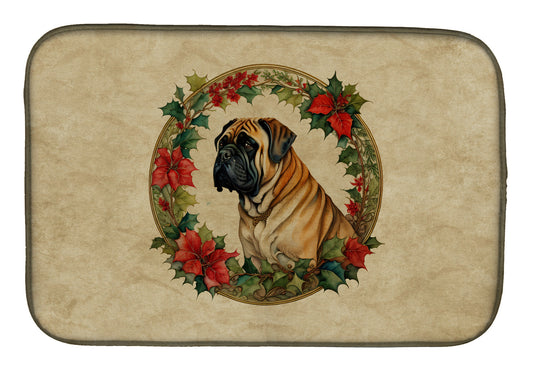 Mastiff Christmas Flowers Dish Drying Mat-0